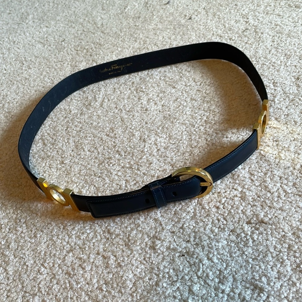 Ferragamo Black and Gold Belt Ladies